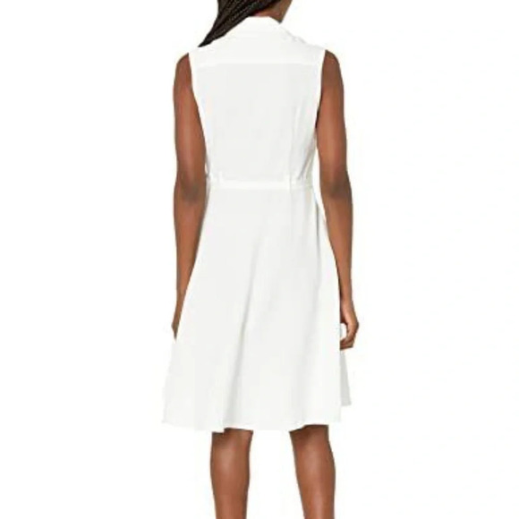 Sharagano NEW Optic White Preppy Coastal Tie Waist Button Front Midi Dress Sz. 6 - Picture 2 of 13